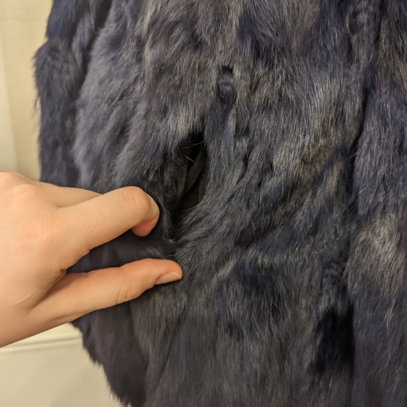 Adrienne Landau Navy Blue Rabbit Fur Jacket - Picture 15 of 16